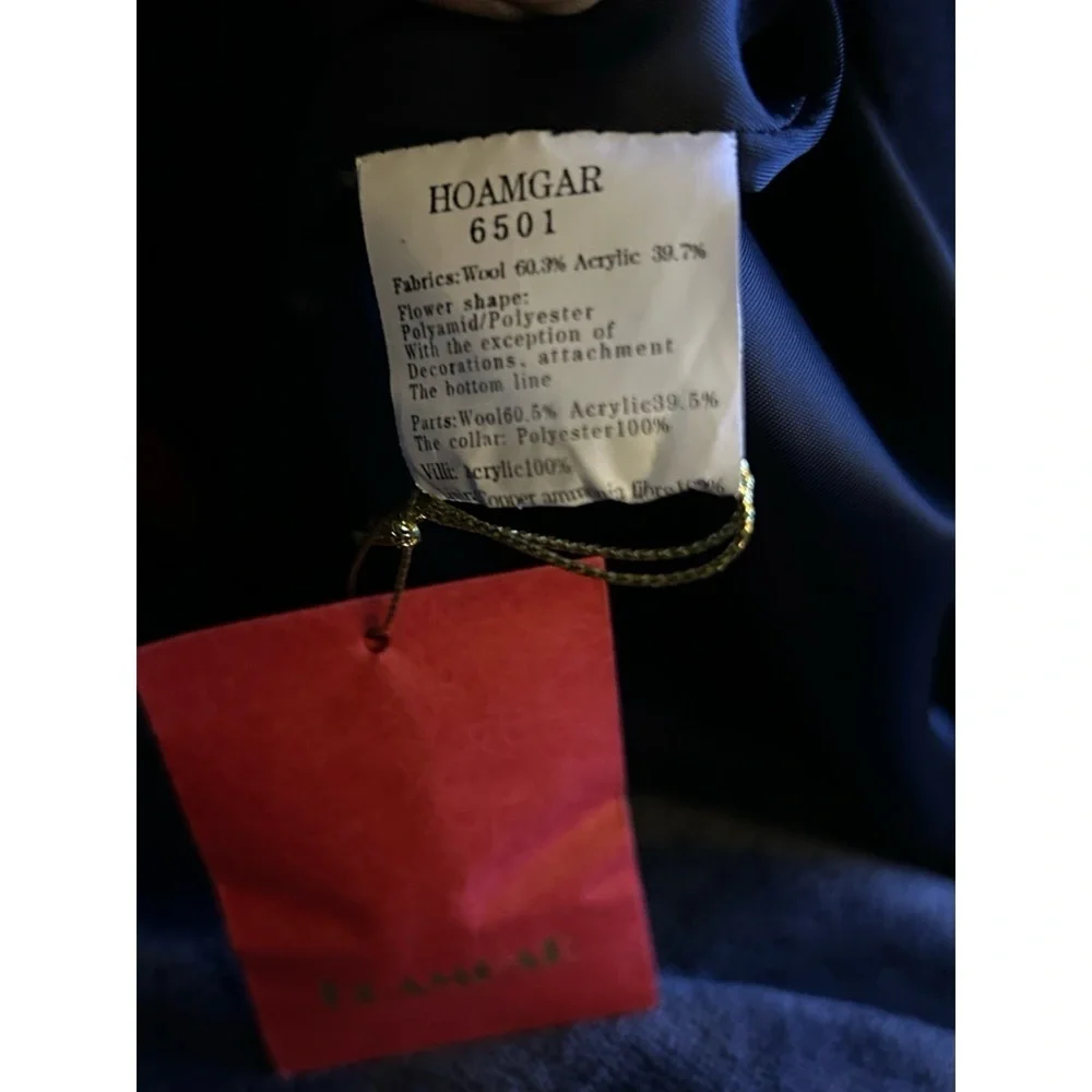 Hoamgar Black Wool Coat with Red Floral Accents – Size M (NWT)